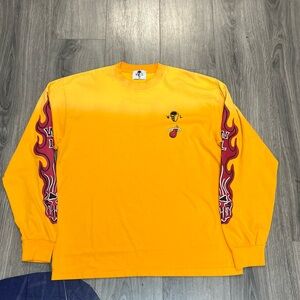 Warren lotus Miami heat Yellow Long Sleeve Tee with Red Graphics